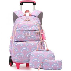 Cartable Roulette Fille Primaire Sac Dos pour Enfant avec Lunch Box et Trousse pour Quotidien et Voyage couleurs multiples CARTABLE