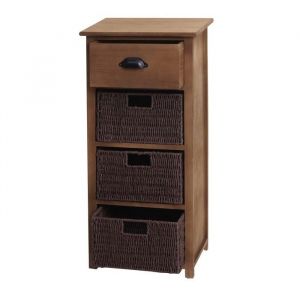 Commode - D&Eacute;COSHOP26 - 83x40x29 cm - Marron fonc&eacute; - 1 tiroir - 3 paniers en corde
