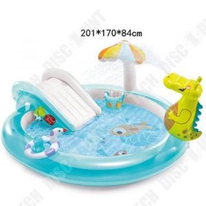 TD® Piscine pour enfant Gonflable -Aire de Jeux aquatique Alligator-Crocodile - 203 x 173 x 89 cm - Bleu et Jaune