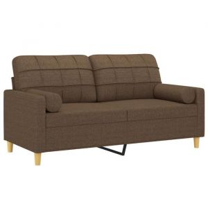 Sofa droit fixe - Clic Clac Canapé 2 places avec oreillers décoratifs marron 140 cm tissu CA1587956
