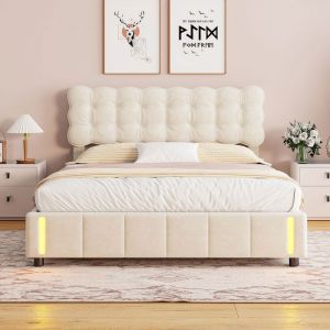 Lit Coffre 140x190 Lit 140x190 avec LED et Sommier &agrave; Lattes lit 2 Personnes 140x190 avec Tete de LitsLits Rembourr&eacute; Velours