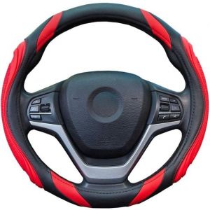 Couvre Volant en Cuir pour Voiture - Couvre de Volant Universal 37-38cm Noir Couvre Volant Respirante Antiderapante Rouge
