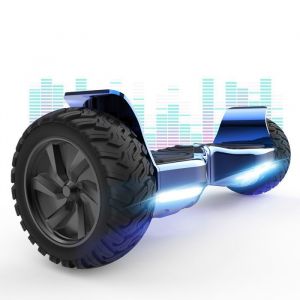 Hoverboard 85 pouces Hummer Tout Terrain LED Bluetooth avec Moteur Puissant Cadeau iéal Bleu Chromé