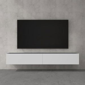 doporro Meuble TV Bas 200cm Armoire TV Gris Noir Mat + Blanc Mat Table de Télévision Salon avec Portes Meuble TV Suspendu MBTV02
