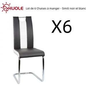 HUOLE Lot de 6 Chaises de salle à manger - Simili noir et blanc - Style contemporain - L 40 x P 49 cm