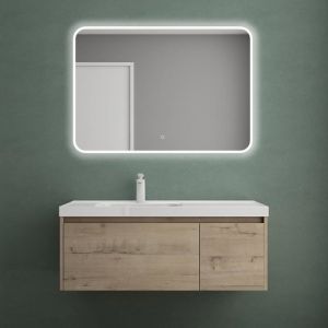 Mai & Mai&reg; Meuble de Salle de Bain Ch&ecirc;ne Blanc Clair avec Lavabo et Miroir Meuble sous Vasque 100x50x40cm Meuble Suspendu Salerno