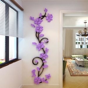Muraux 3d Murs autocollants en acrylique fleur de rose Art Peints mural Amovibles DIY d&eacute;corations Accueil Mural Salon D&eacute;Cor Violet