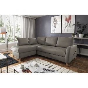Canap&eacute; dangle convertible en cuir de luxe italien  5 places CONFORIA taupe angle gauche