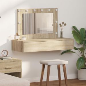 Moderne Table de chambre Coiffeuse murale avec lumières LED en chêne de Sonoma @FR(208590)