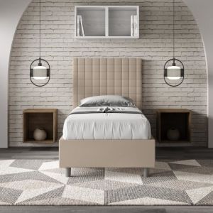 Lit coffre 1 place - SUNNY - 80x200 - Sommier relevable - Taupe - Design contemporain