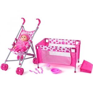Poupée LEA - Jeu dimitation 8 pièces avec poussette lit et accessoires