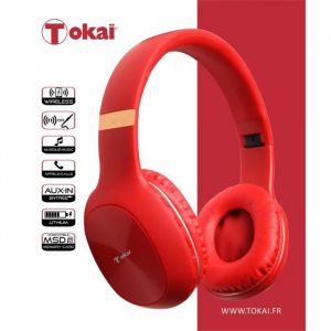 Casque sans fil rouge avec entr&eacute;e care m&eacute;moire MICRO SD.