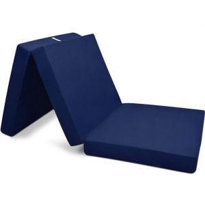 Beautissu Matelas dappoint pliable Adulte Campix &ndash; 80x195 cm Bleu fonc&eacute; &ndash; Chauffeuse convertible &ndash; Lit futon pliant dinvit&eacute;