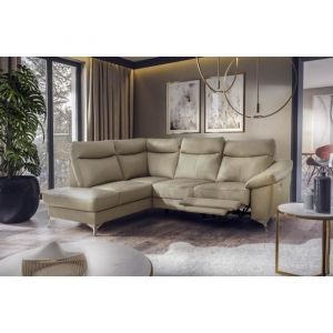 Canapé dangle en cuir italien de luxe 5 places LUZERNE avec relax électrique et coffre beige angle gauche