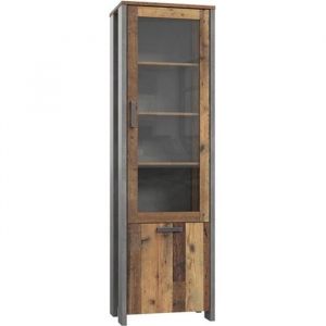 Vitrine 2 portes 6 niches effet bois rustique et b&eacute;ton gris - BUCK - Vintage