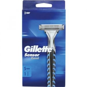 Rasoir rechargeable- Gillette- Sensor-2 Lames-  5 cartouches-Micro-lamelles souples et protectrices