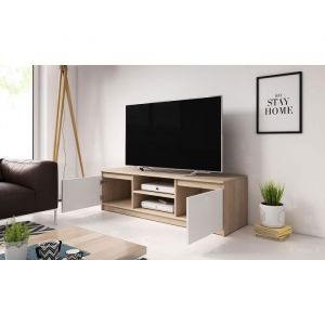 Meuble TV - Dingo - Chêne Sonoma / Blanc - LED - Design Contemporain - 120 cm