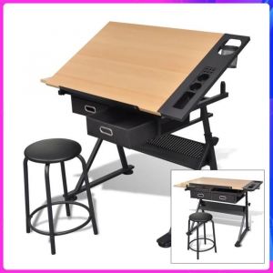 Table à dessin inclinable  2 tiroirs et tabouret - Table à dessin CHAUD JID