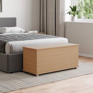 Banc coffre de rangement Leon en pin – Repose-pieds tabouret banc en bois avec espace de rangement pour lit