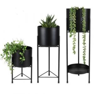 LOT 3 CACHE POT SUR PIED POT DE FLEUR METAL DESIGN LOFT INDUSTRIEL NOIR