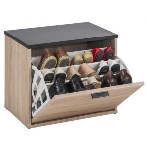 Banc Coffre à Chaussures 9 Paires - Chêne Naturel - L 53.6 x l 35.4 x H 43.6 cm