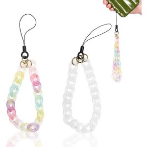 2Pcs Charme De T&eacute;l&eacute;phone Avec Porte Cl&eacute;s Bracelet En Cha&icirc;ne De T&eacute;l&eacute;phone Fait &Agrave; La Main Avec Pierres Acrylique Anti Perte Lani