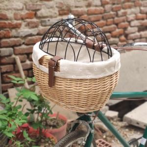 Fafeicy Panier v&eacute;lo en osier pour petit chien chat panier avant avec couvercle en treillis m&eacute;tallique