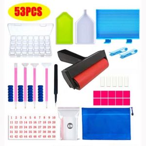 Accessoires de diamond painting - Non sp&eacute;cifi&eacute; - 53 pi&egrave;ces - Bo&icirc;te de rangement - Outils vari&eacute;s - Pour adultes