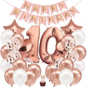 Decoration Anniversaire Fille 10 Ans Or Rose - Kit Anniversaire Fille - Ballon Anniversaire Fille 10 Ans - Deco Anniversaire F