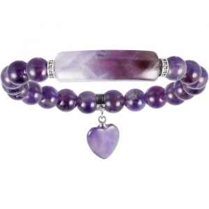 Bracelet en pierre de cristal de gu&eacute;rison pour femme bracelet extensible avec breloque c&oelig;ur porte-bonheur et perles de 8 mm