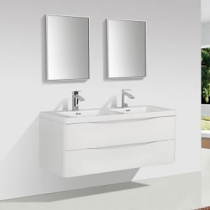Meuble salle de bain design double vasque PIACENZA largeur 120 cm blanc laqu&eacute;