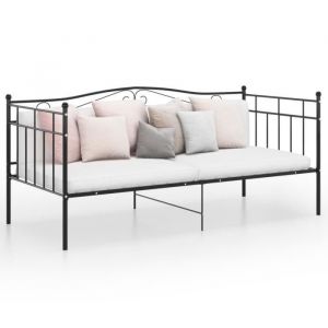 Lit Banquette JM•4516 - Noir Métal 90x200cm - Cadre de lit adulte - A lattes - 1 place
