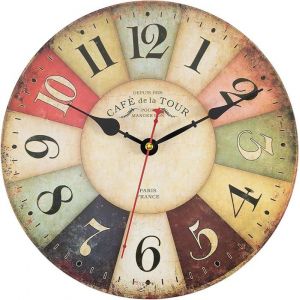 Horloge murale - BEIJIYI - Vintage - 30 cm - Silencieuse - Cadran color&eacute; en bois