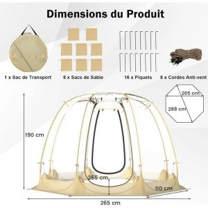 GIANTEX Tente Bulle pour 5-6 Personnes D&ocirc;me Ext&eacute;rieur Transparent pour &Eacute;v&eacute;nements Sportifs Tente Pop-up 265 x 265 x 190 CM