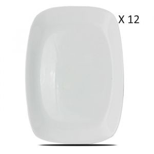 Lot de 12 assiette plate à dessert plat de service rectangulaire en verre - Longueur 21.7 x Profondeur 16.3 cm