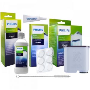 KIT DE MACHINE  CAF PHILIPS SAECO: CA6903 FILTRE A EAU  CA6700 CALCIFICATEUR  CA6704 TABLETTES  WESSPER NETTOYEUR ET GRAISSE