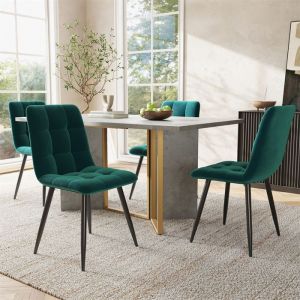 Table Salle à Manger avec 4 Chaises Table Carrée Moderne en Couleur Béton Chaise Velours Vert Pour Salle Manger Cuisine et Salon