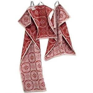 Lot de 3 pièces jacquard rouge - TISSAGES DE BEAULIEU - Torchon - Essuie main - Lavette