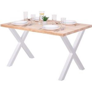 LAMO MANUFAKTUR Table à manger industrielle en bois massif - 120x80x76cm - frêne sévère - pieds métal blanc - modèle design
