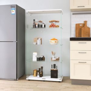 Vitrine en Verre Vitrine Armoire pour Collection avec Portes Vitrine en Verre avec Serrure 2 Porte 4 Compartiments Blanc