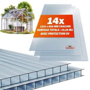 GARDEBRUK® 14x Plaques de polycarbonate creux 4mm 121x605cm découpe 1025m² résistant UV plaques à double paroi serre de jardin