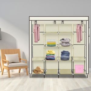 Armoire en Tissu Penderie de Vêtement 5 Etagères avec 4 poches latérales 169.5 x 44 x 168.5-181.5cm-Beige