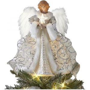 Décoration de fête - Noël - Ange de Sapin Lumineux - 25x30cm - Tissu et Poêle à Mazout - Mixte