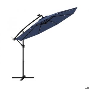 Parasol Déporté Ø3M - GOPLUS - Parasol pour Terrasse - Parasol Inclinable - 40 LED - Rotatif à 360° - Pied en Croix - Bleu Foncé