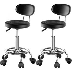 Tabouret de Bureau à roulettes réglable en hauteur pivotant avec dossier ergonomique - VIVOLIL - Noir