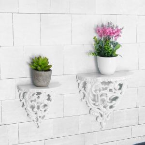 TEMPSA &Eacute;tag&egrave;re Murale Style Baroque D&eacute;coratives pour Salon Ornement Fleurs Tenture Murale BLANC S