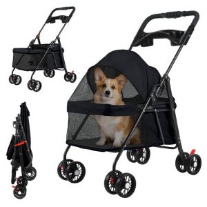 FLASIDU Poussette pour animaux de compagnie 48*75*94cm Poussette pliante pour petits chiens et chats Poussette pour chats Noir