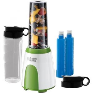 RUSSELL HOBBS 25160-56 Mixeur Blender Nomade 300W Mix & Go 2 Bouteilles 600ml 2 Couvercles Transport 2 Tubes Rafraîchissants