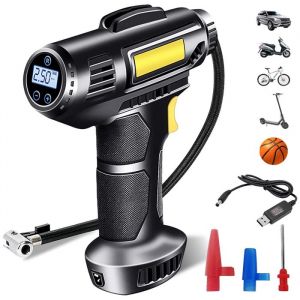 Gonfleur Pneus Voiture 12V 150 PSI - WOVTE Compresseur à Air Portable Sans Fil Rechargeable 7000mAh avec LED et Adaptateurs