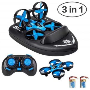 Mini drone - H36F - Télécommandé 3 en 1 - Aéroglisseur - Bleu - Caméra intégrée